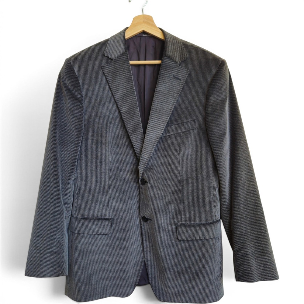 Zegna Grey Corduroy 50R Blazer Two Button Sport Coat Luxury Cotton Lightweight